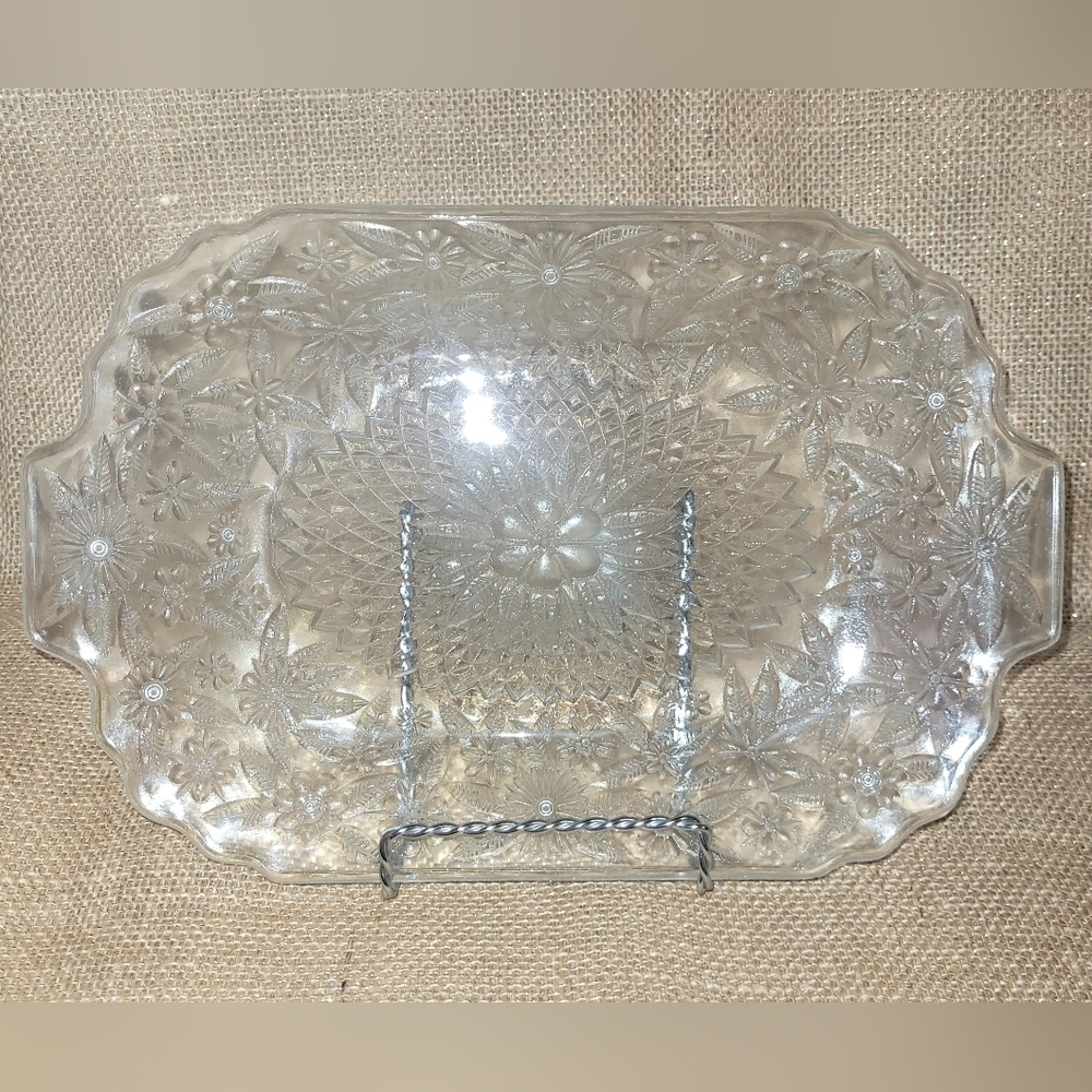 Vintage Indiana Glass‎ Pineapple & Floral Glass Serving Tray~ Platter Plate Dish